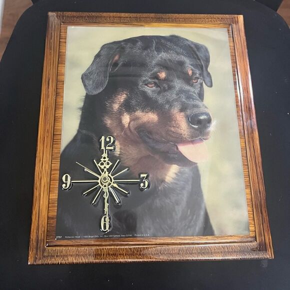 Rare Vintage Wooden Epoxy Rottweiler Clock 1993 - Picture 1 of 8
